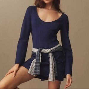 Anthropologie Maeve - Scoop Neck Long Sleeve Mini Dress in Navy Blue - Size M